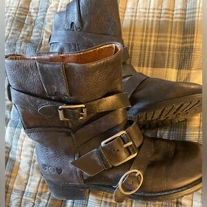 Lucky Black Leather Buckle Moto Boots.Size 
9 1/2
